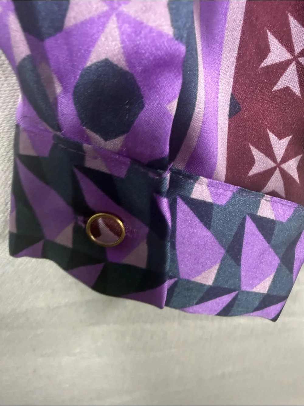 NWT House of Harlow 1960 Purple Mixed Print Cropped Blouse Small Satin Geometric